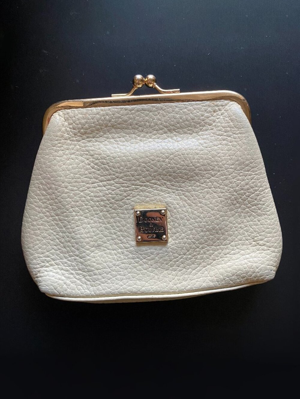 Dooney and Bourke Pebbled Leather Kiss Lock Wallet Ivory